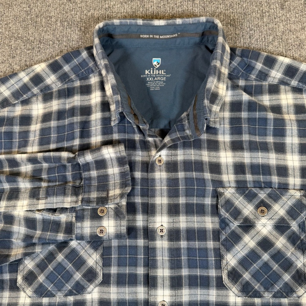Kuhl Fugitive Flannel Shirt Mens XXLarge Blue Plaid Button Up 7186 XXL #3084